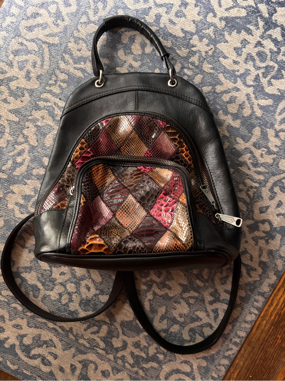 Patricia Nash Black Backpack with Multicolor Snake-Pattern Front Panels - Picture 13 of 16